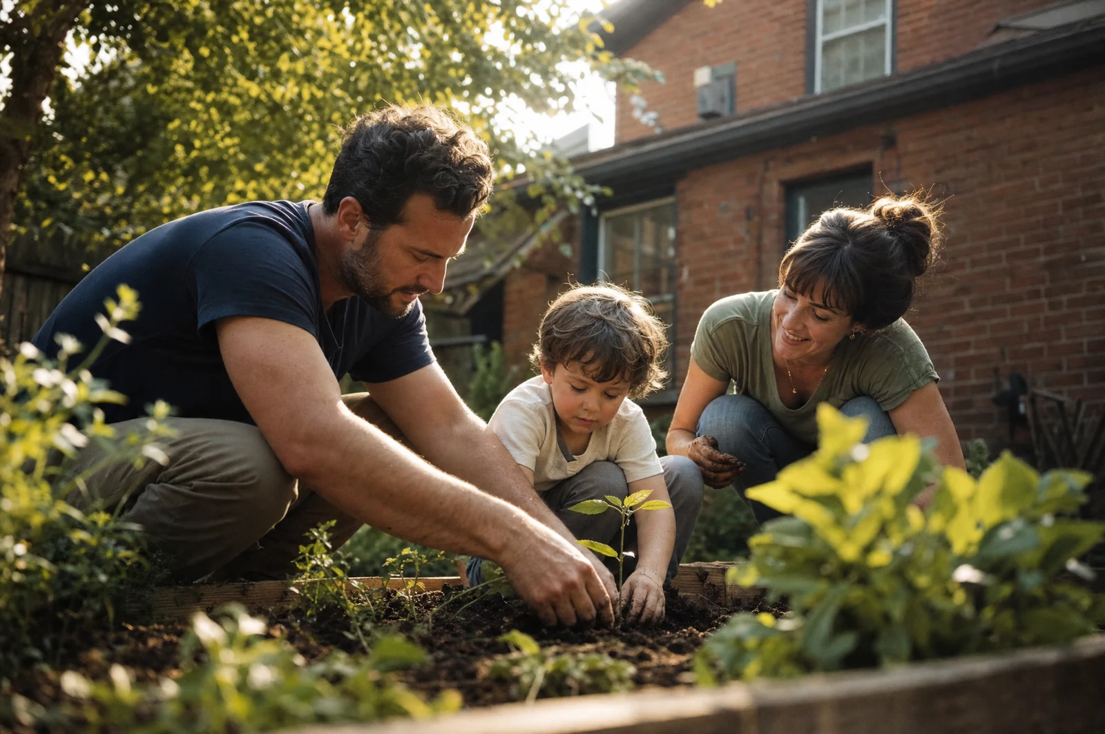 A family gardening together