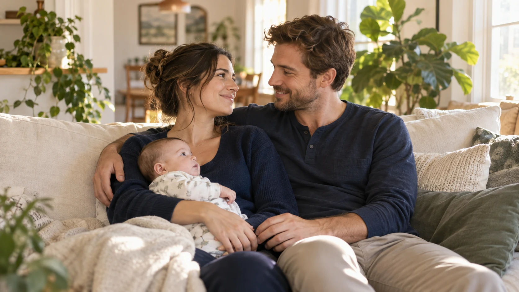 New parents spending time with their child