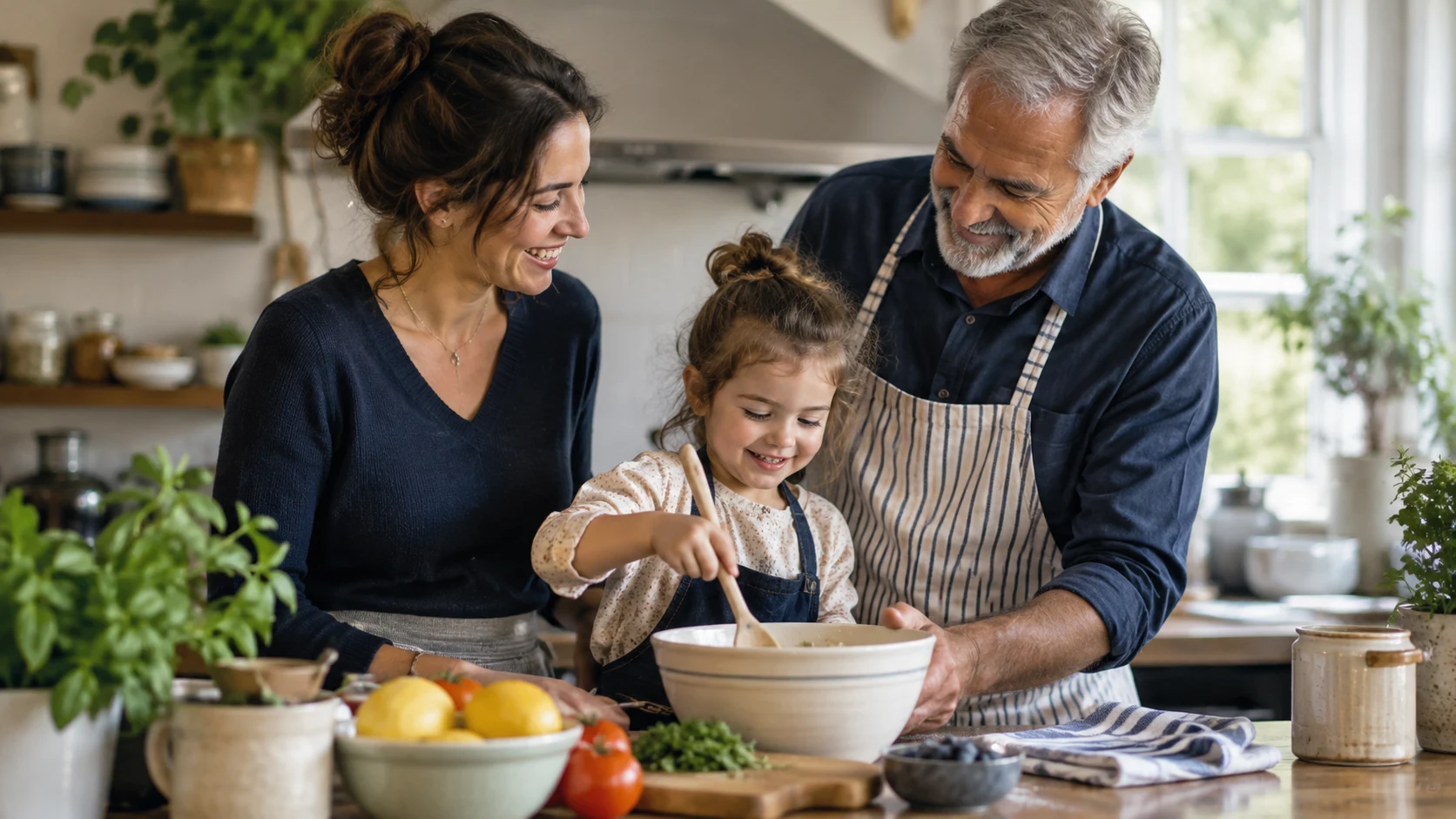 A family sharing a relaxed moment in their kitchen